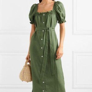 Daily Sleeper Midi Dress Green Linen Small
